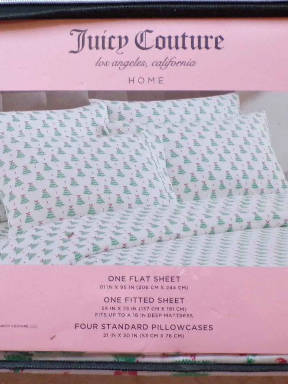 JUICY COUTURE Full Size Sheet Set Tree Print Holiday 6 PC